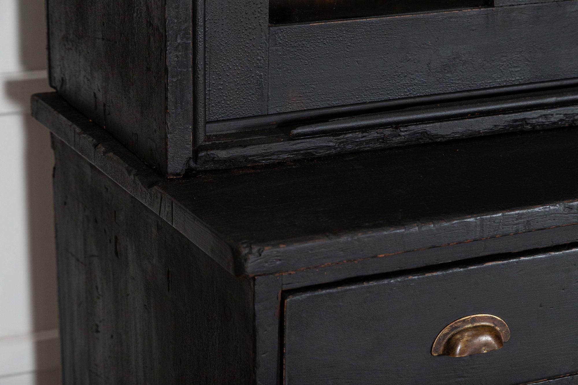 Monumental 19thC English Ebonised Pine Housekeepers / Haberdashery Cabinet For Sale 9