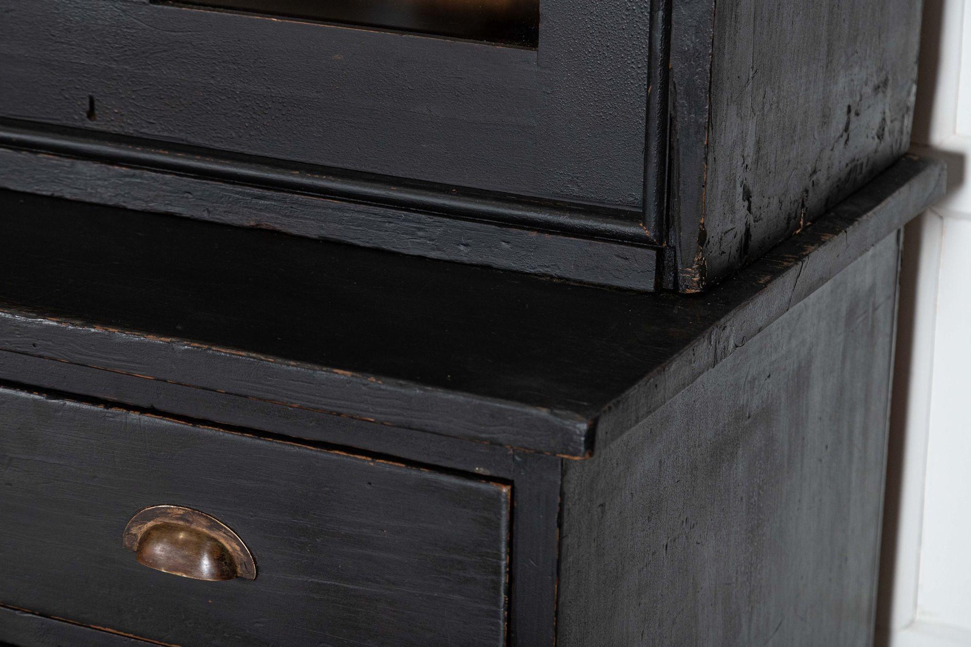 Monumental 19thC English Ebonised Pine Housekeepers / Haberdashery Cabinet For Sale 11