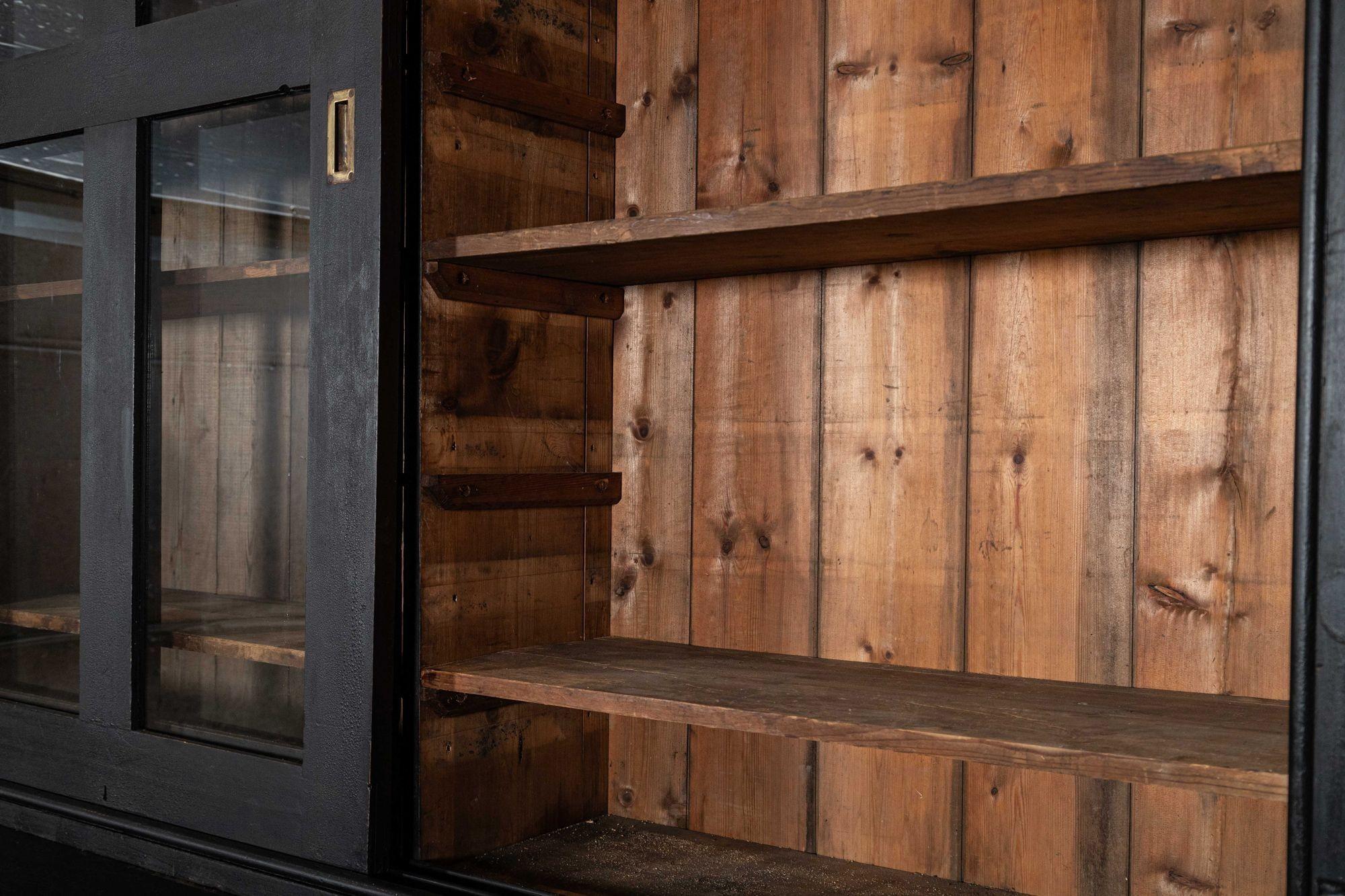 Monumental 19thC English Ebonised Pine Housekeepers / Haberdashery Cabinet For Sale 14