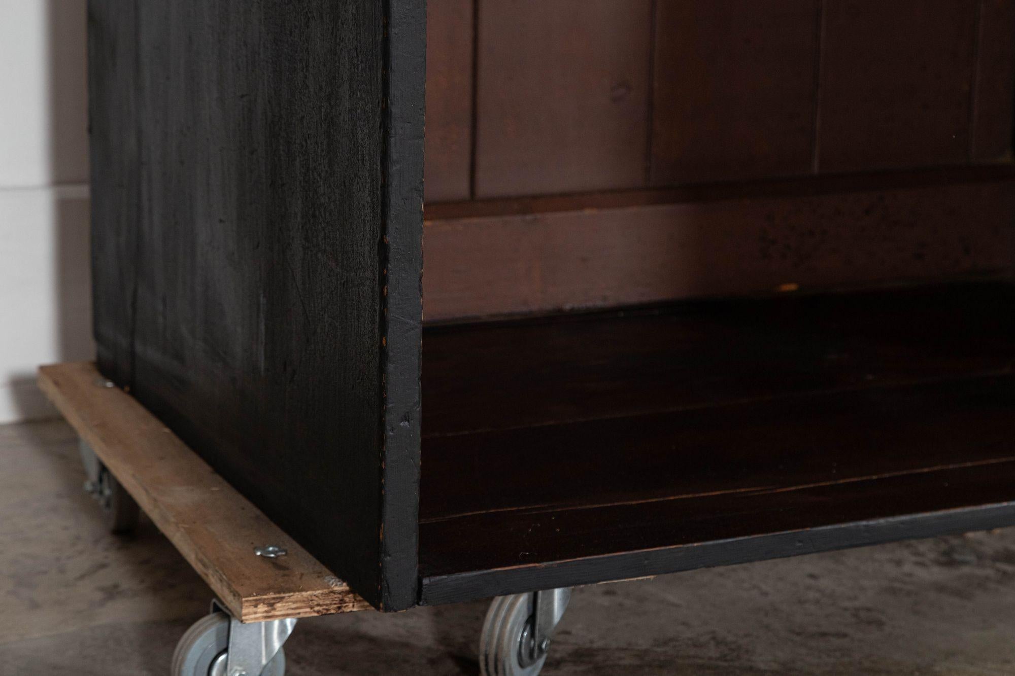 Monumental 19thC English Ebonised Pine Housekeepers / Haberdashery Cabinet For Sale 15