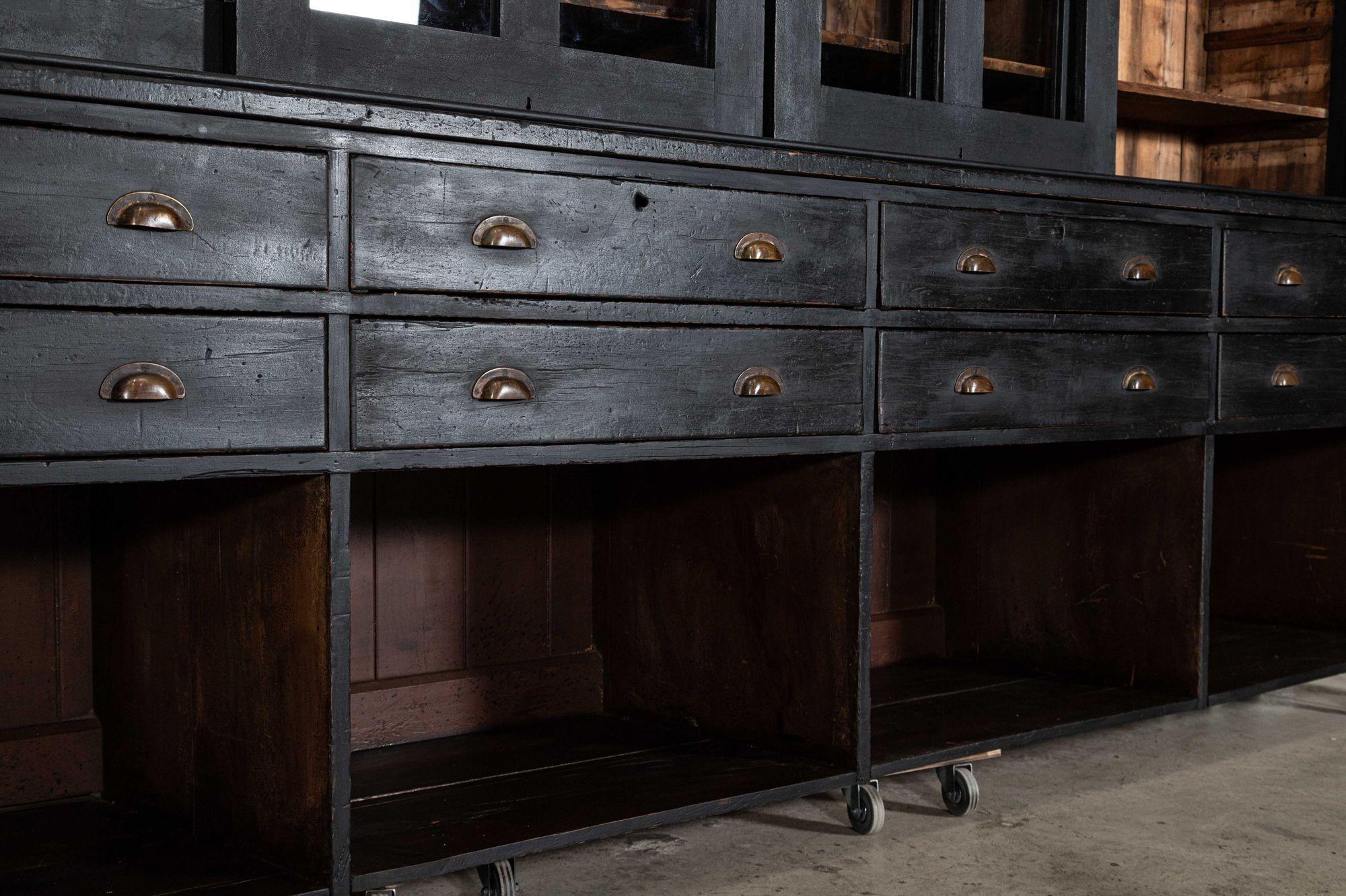 Monumental 19thC English Ebonised Pine Housekeepers / Haberdashery Cabinet For Sale 5