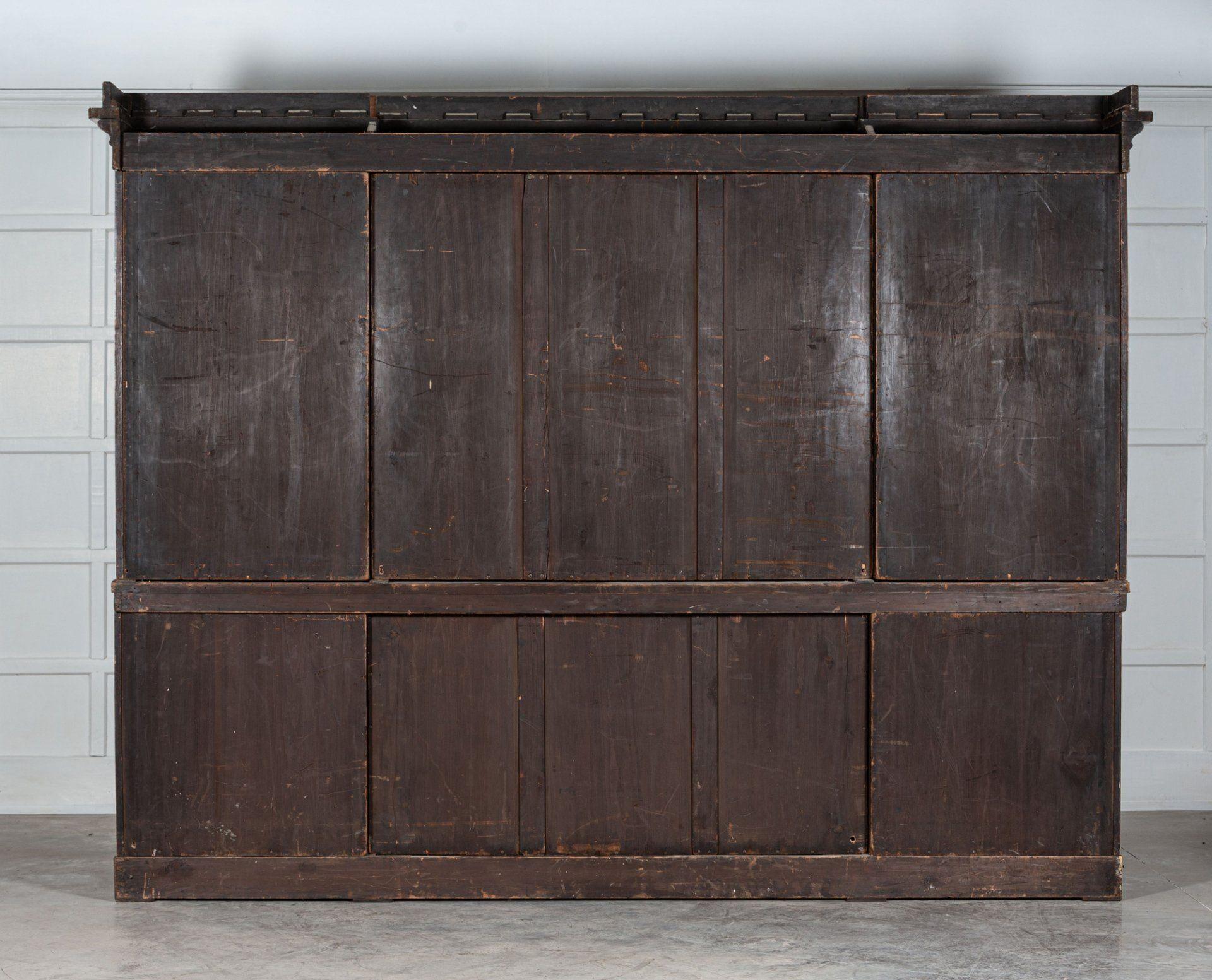 Monumental 19thC English Glazed Oak Breakfront Bookcase For Sale 12