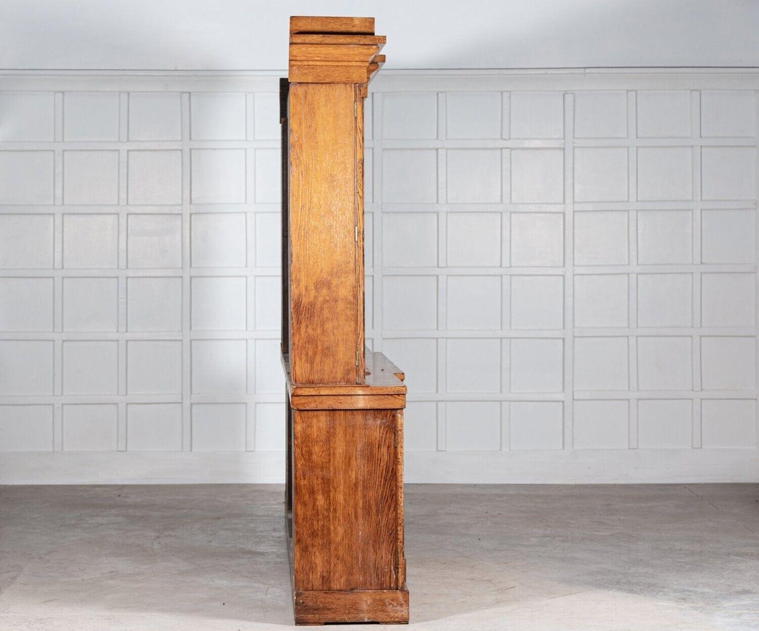 Monumental 19thC English Glazed Oak Breakfront Bookcase For Sale 2