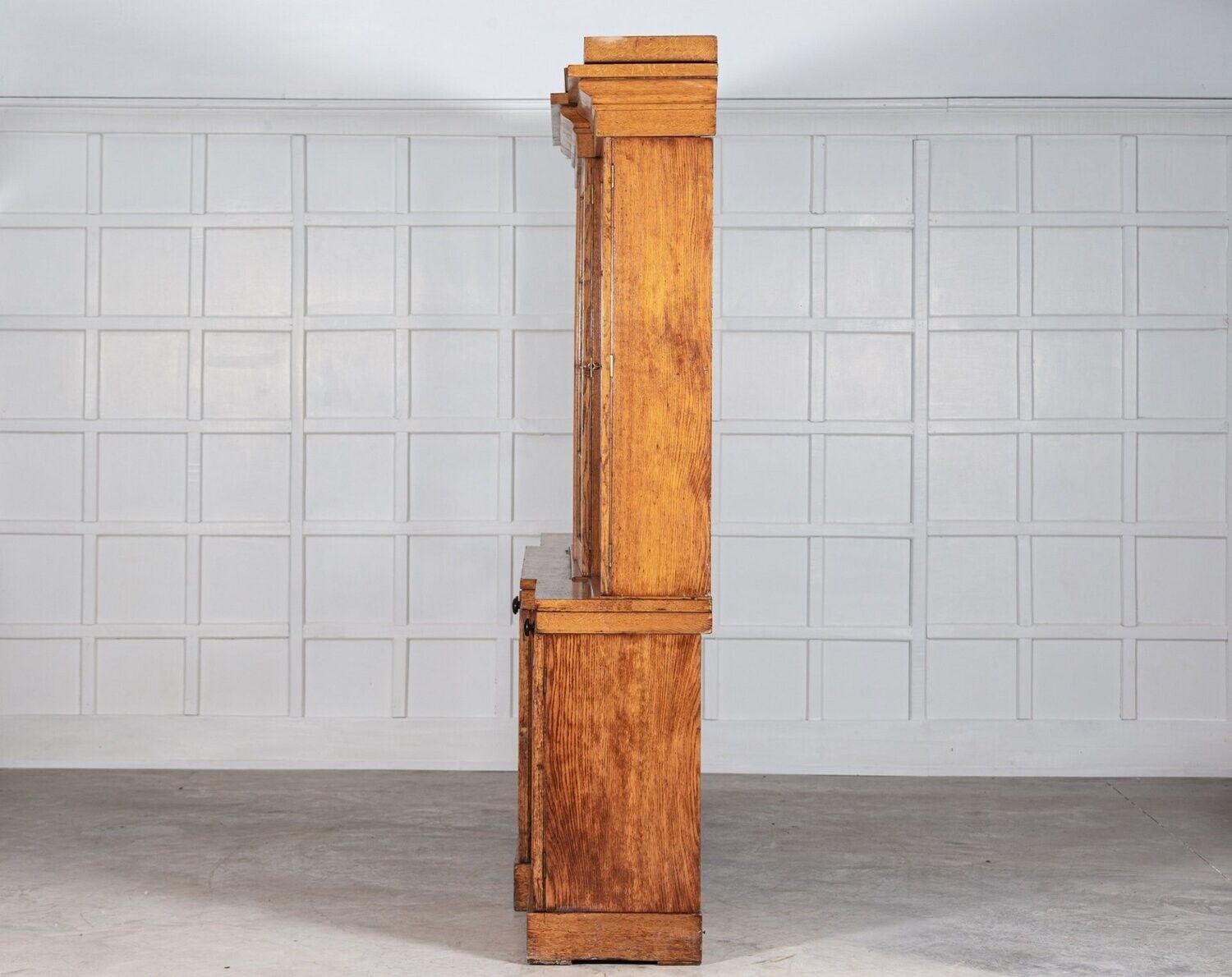 Monumental 19thC English Glazed Oak Breakfront Bookcase For Sale 3