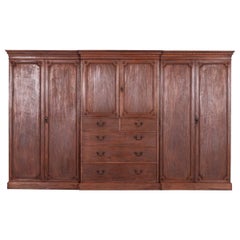 Monumental 19thC English Mahogany Breakfront Compactum Wardrobe