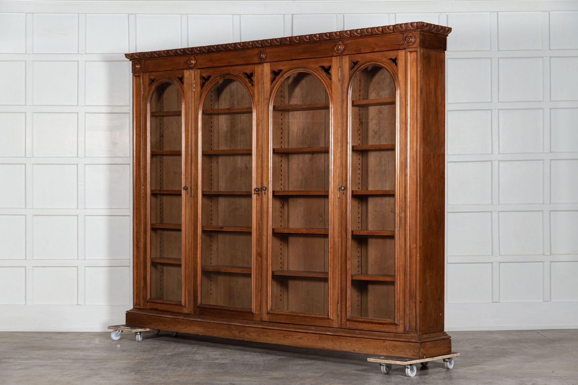 Monumental 19th Century English Pine Arched Glazed Bookcase For Sale 4