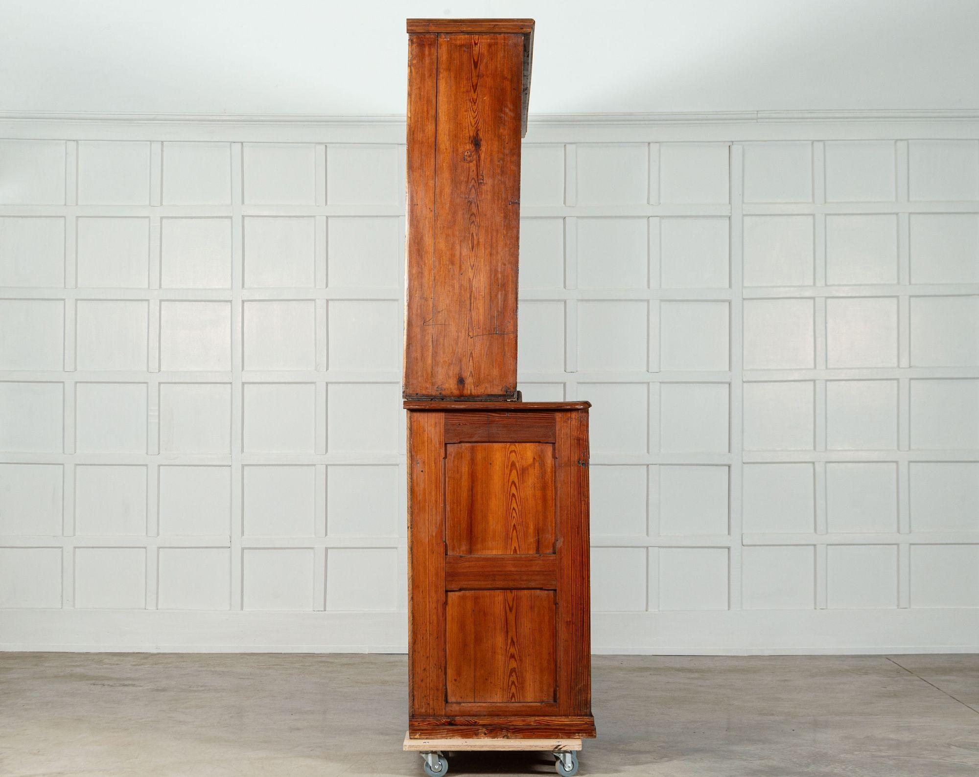 Monumental 19thC English Pine Country House Glazed Dresser For Sale 1