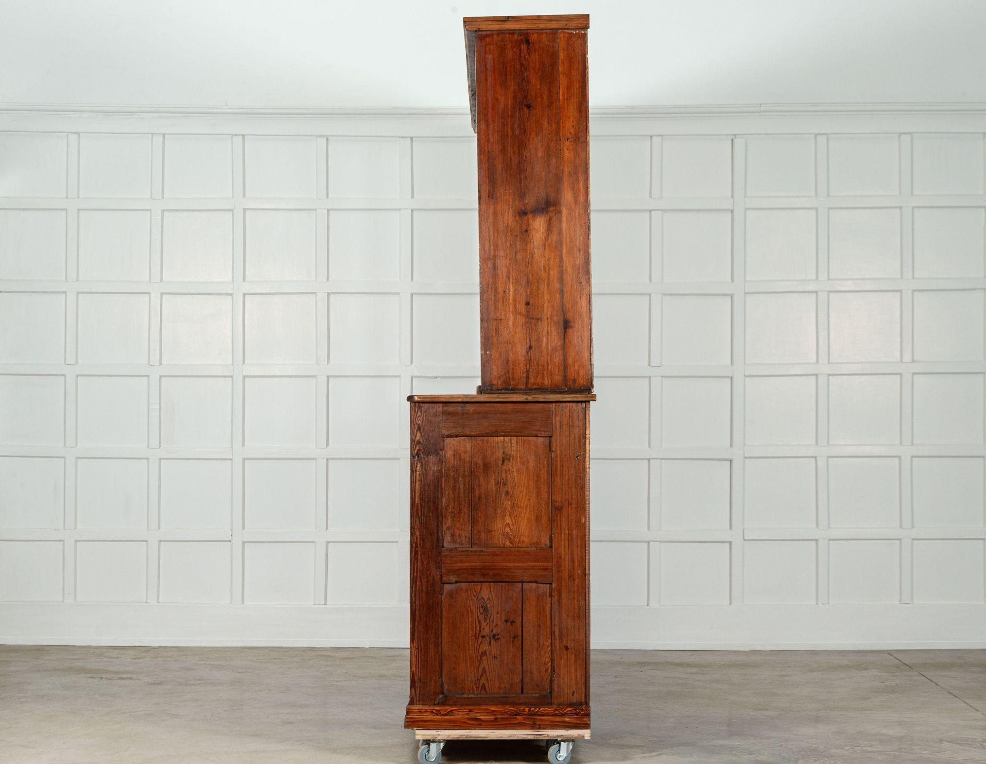Monumental 19thC English Pine Country House Glazed Dresser For Sale 2