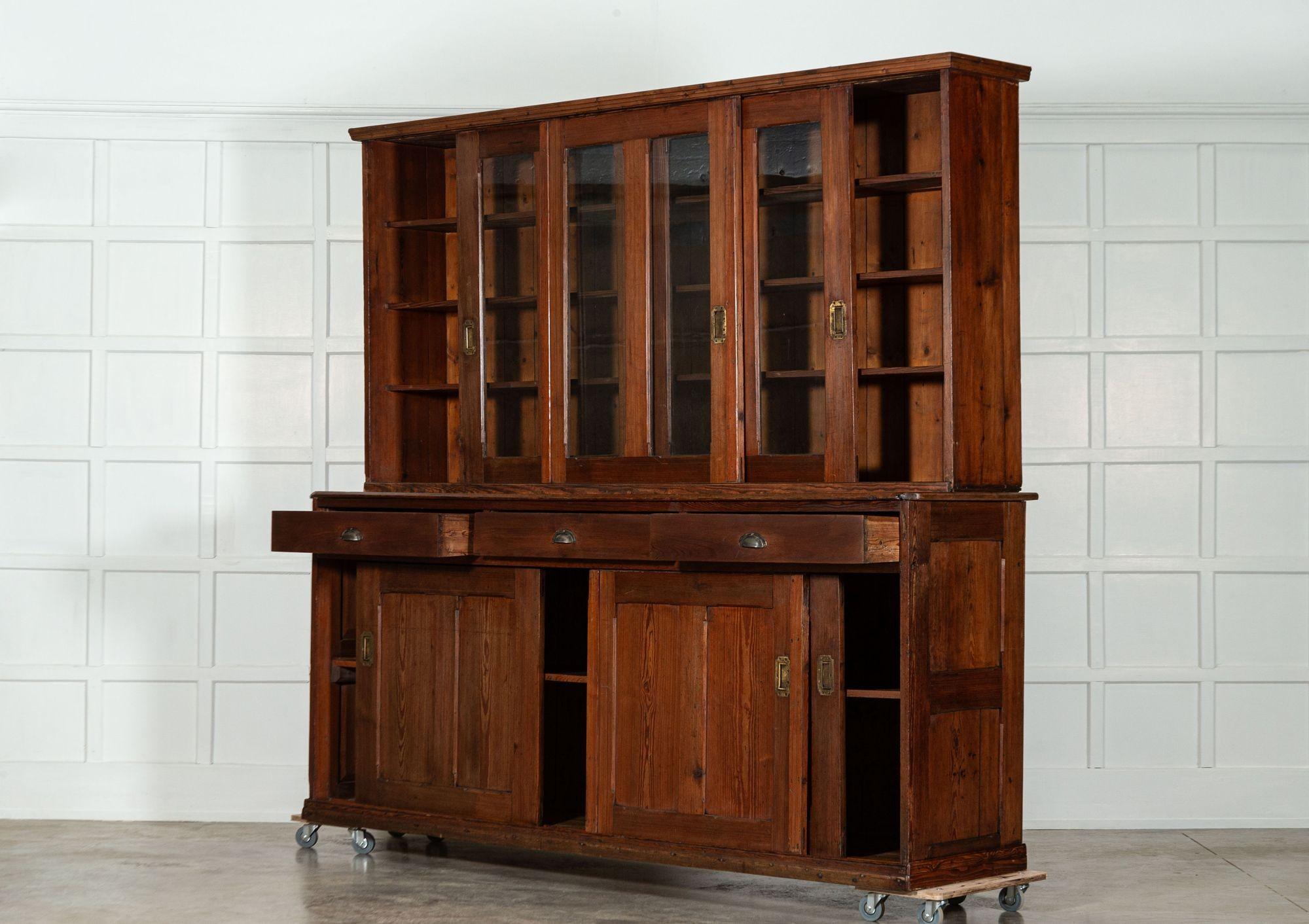 Monumental 19thC English Pine Country House Glazed Dresser For Sale 4