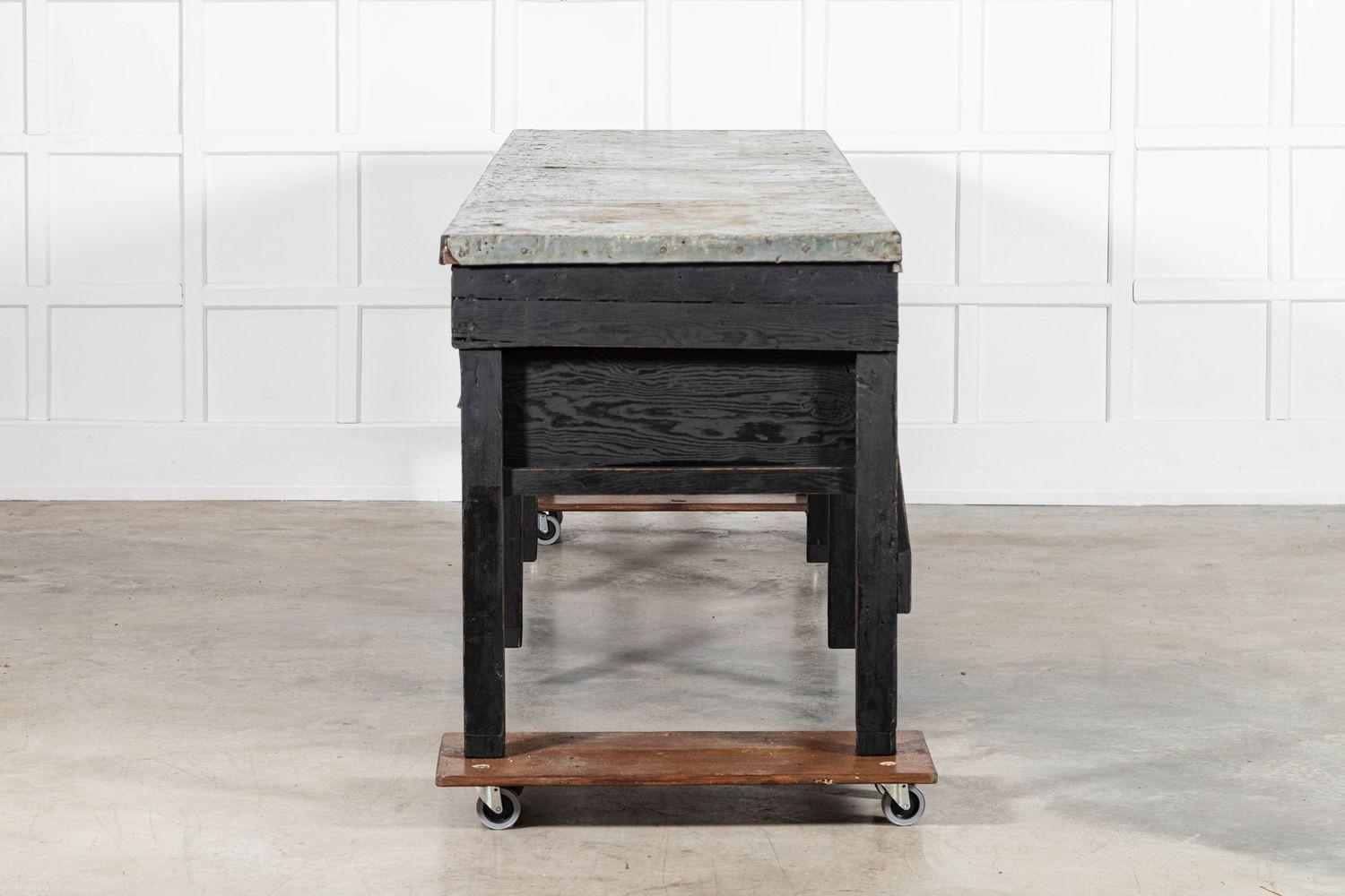 Monumental 19thC English Pine Ebonised Work Table For Sale 2