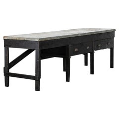 Monumental 19thC English Pine Ebonised Work Table