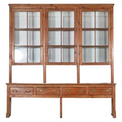 Monumental 19thC English Pine Glazed Dresser