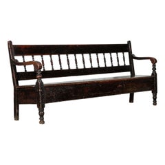 Monumental 19thC English Pine Hall Bench / Settle