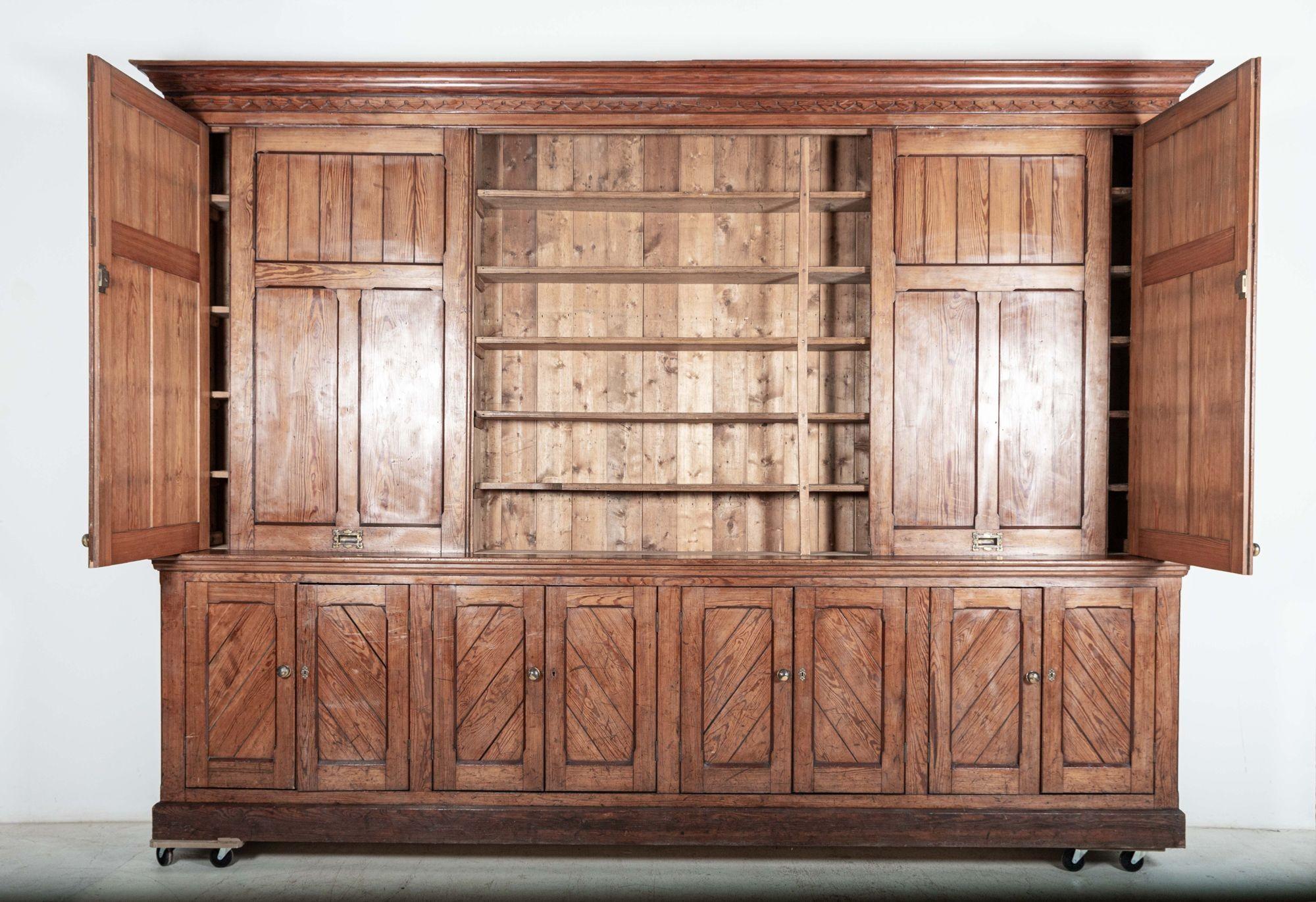 Monumental 19thC English Pine Housekeepers Cupboard	 In Good Condition For Sale In Staffordshire, GB