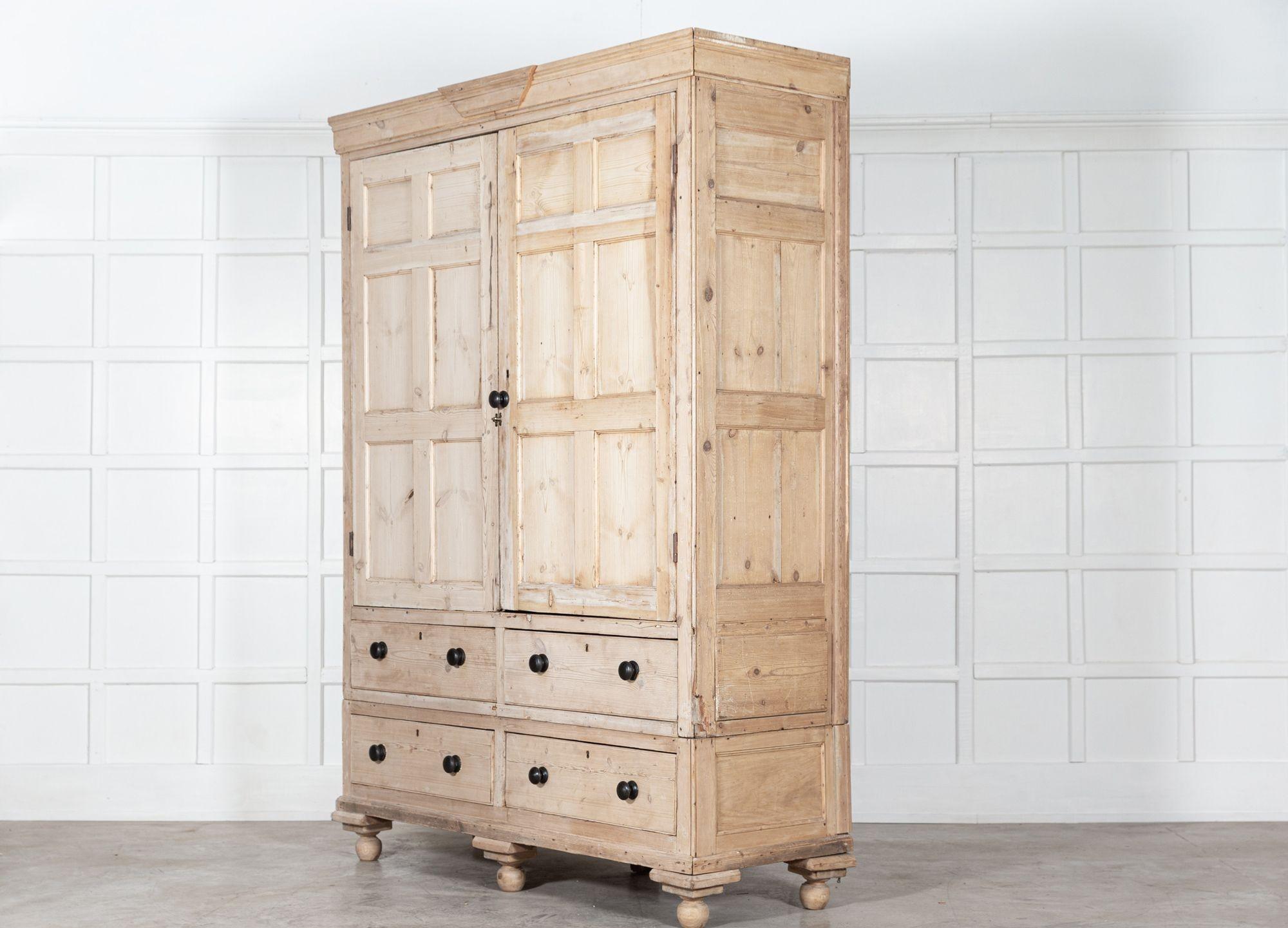 Monumental 19thC English Pine Housekeepers Cupboard For Sale 1
