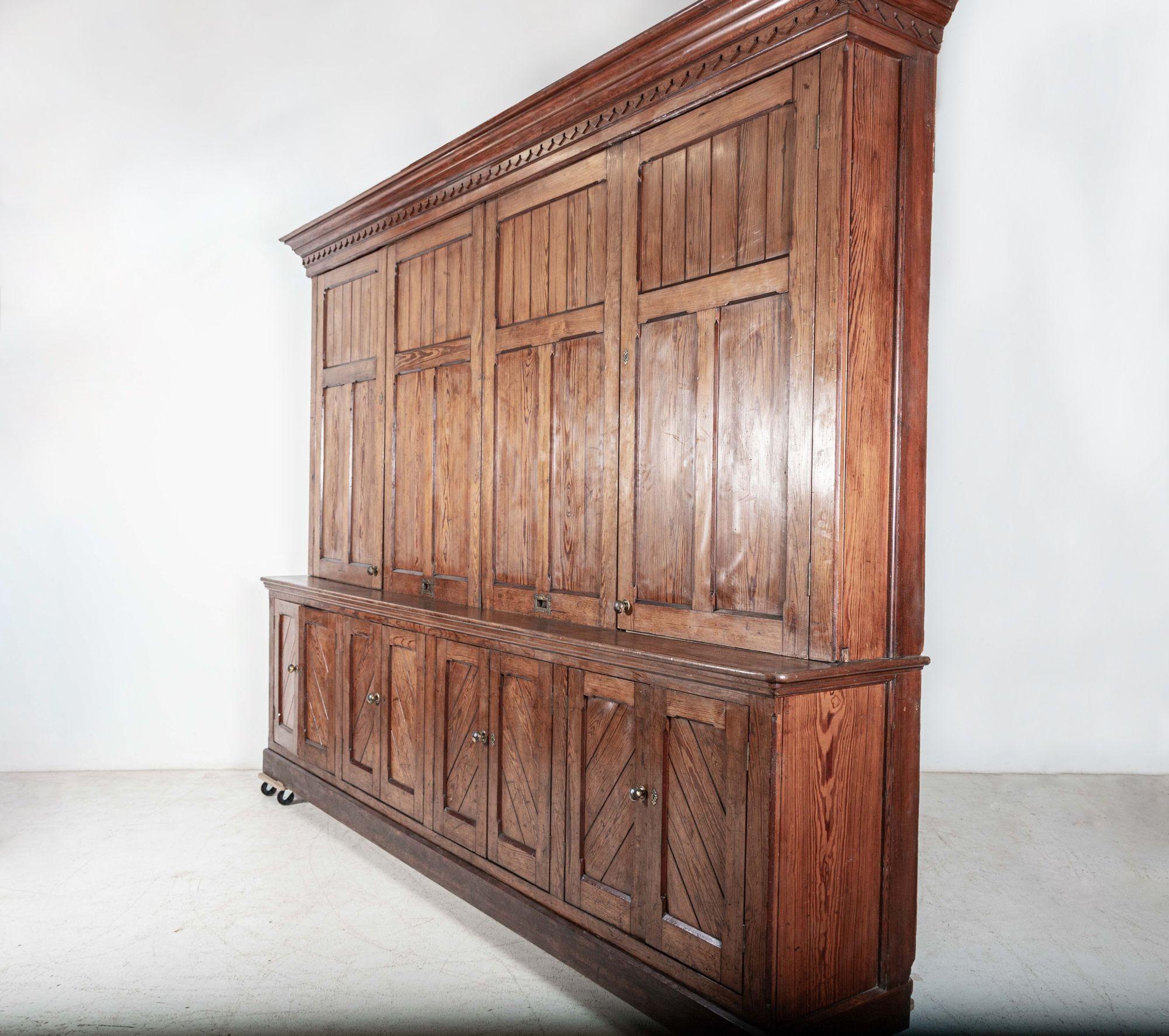 Monumental 19thC English Pine Housekeepers Cupboard	 For Sale 1