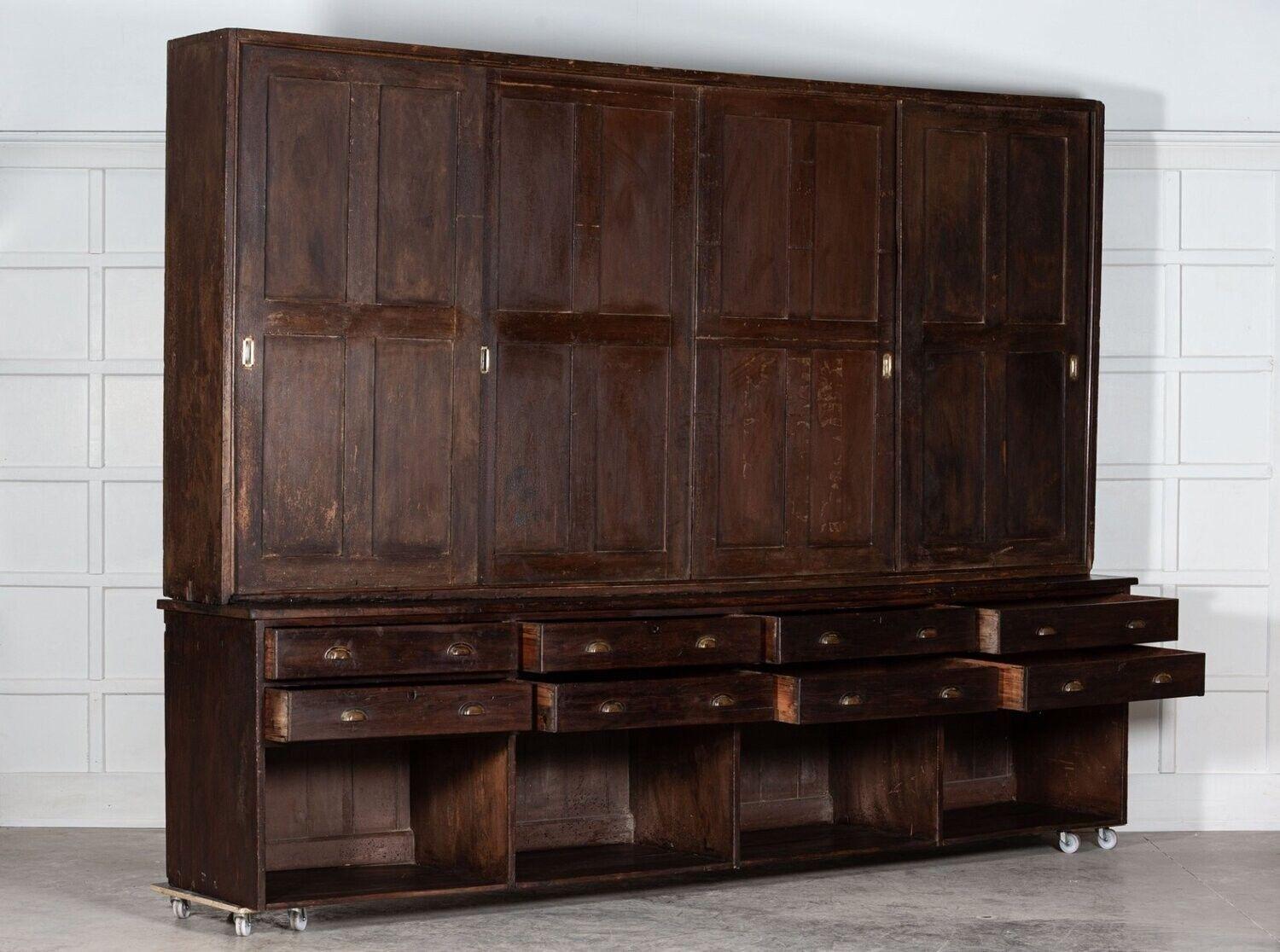 19th Century Monumental 19thC English Pine Housekeepers / Haberdashery Cabinet For Sale