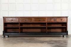 Monumental 19thC English Walnut Top Ebonised Pine Haberdashery Shop Counter