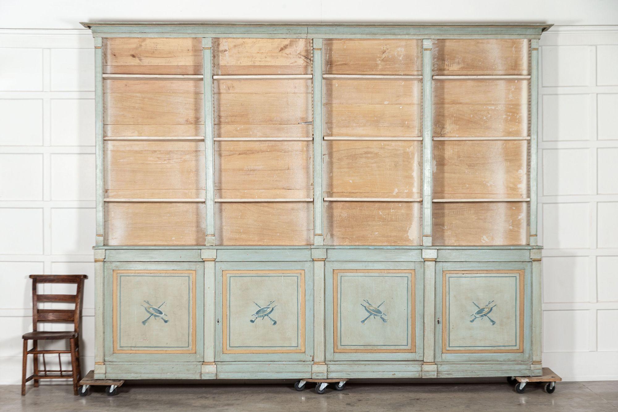 Fruitwood Monumental 19th Century French Blue Painted Bookcase For Sale
