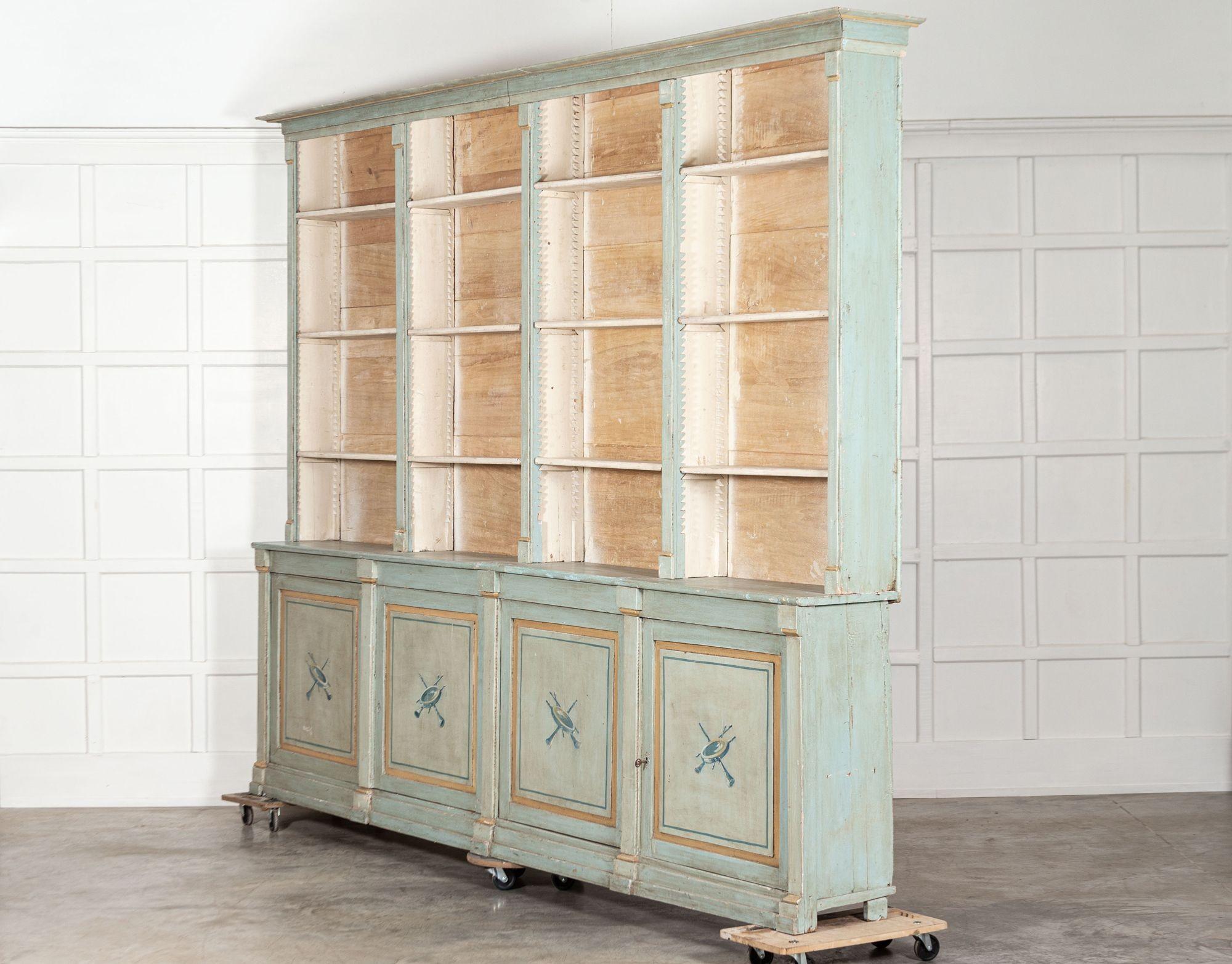 Monumental 19th Century French Blue Painted Bookcase For Sale 1
