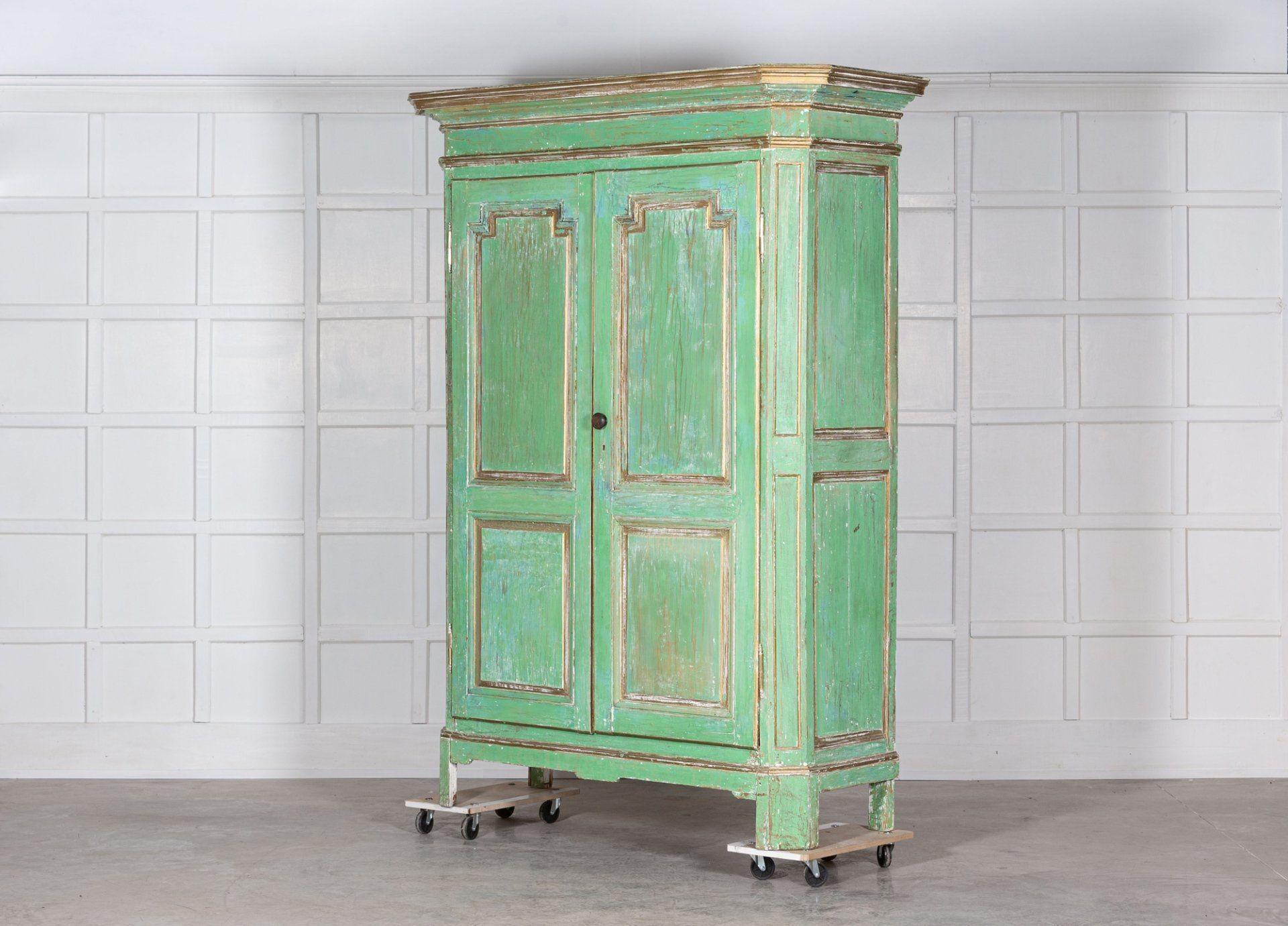 Monumental 19thC French Dry Scraped Painted Pine Armoire In Good Condition For Sale In Staffordshire, GB