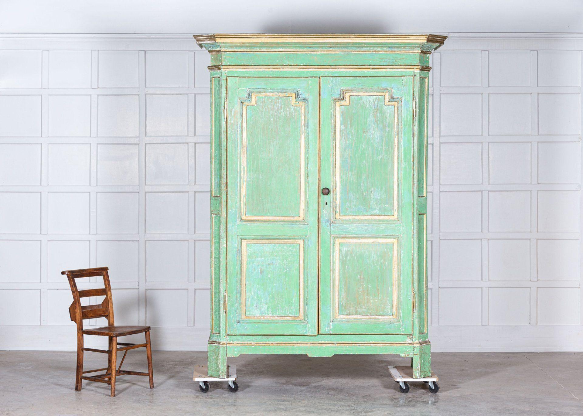 19th Century Monumental 19thC French Dry Scraped Painted Pine Armoire For Sale