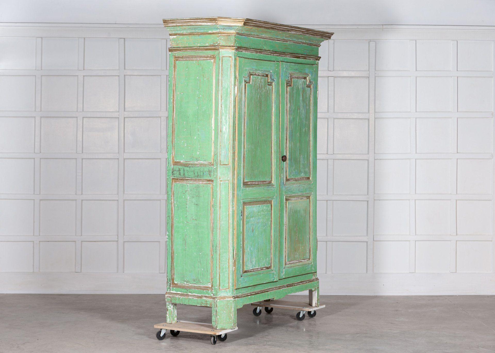 Monumental 19thC French Dry Scraped Painted Pine Armoire For Sale 1