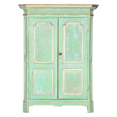 Monumental 19thC French Dry Scraped Painted Pine Armoire
