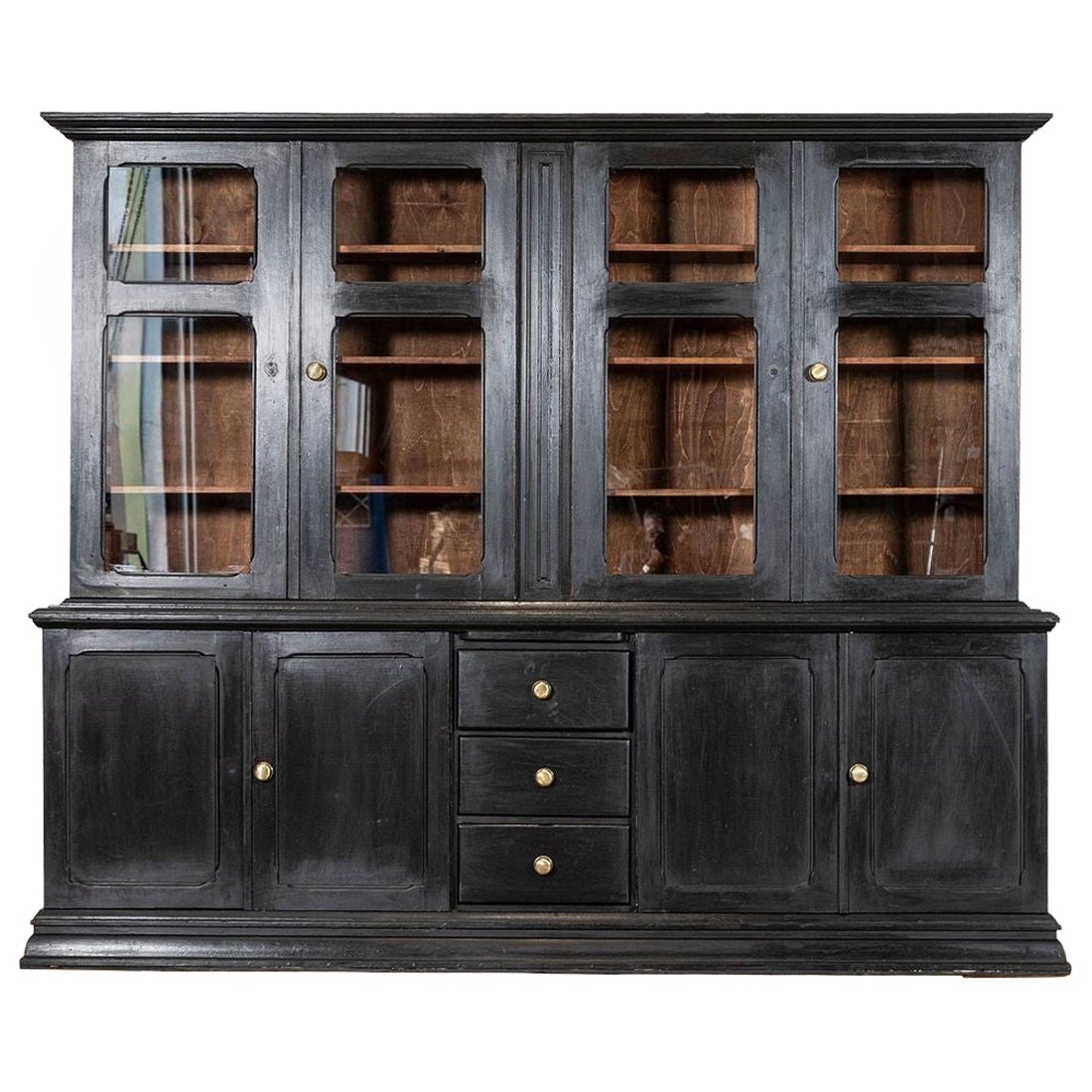 Monumental 19thC French Ebonised Fruitwood Housekeepers Cupboard