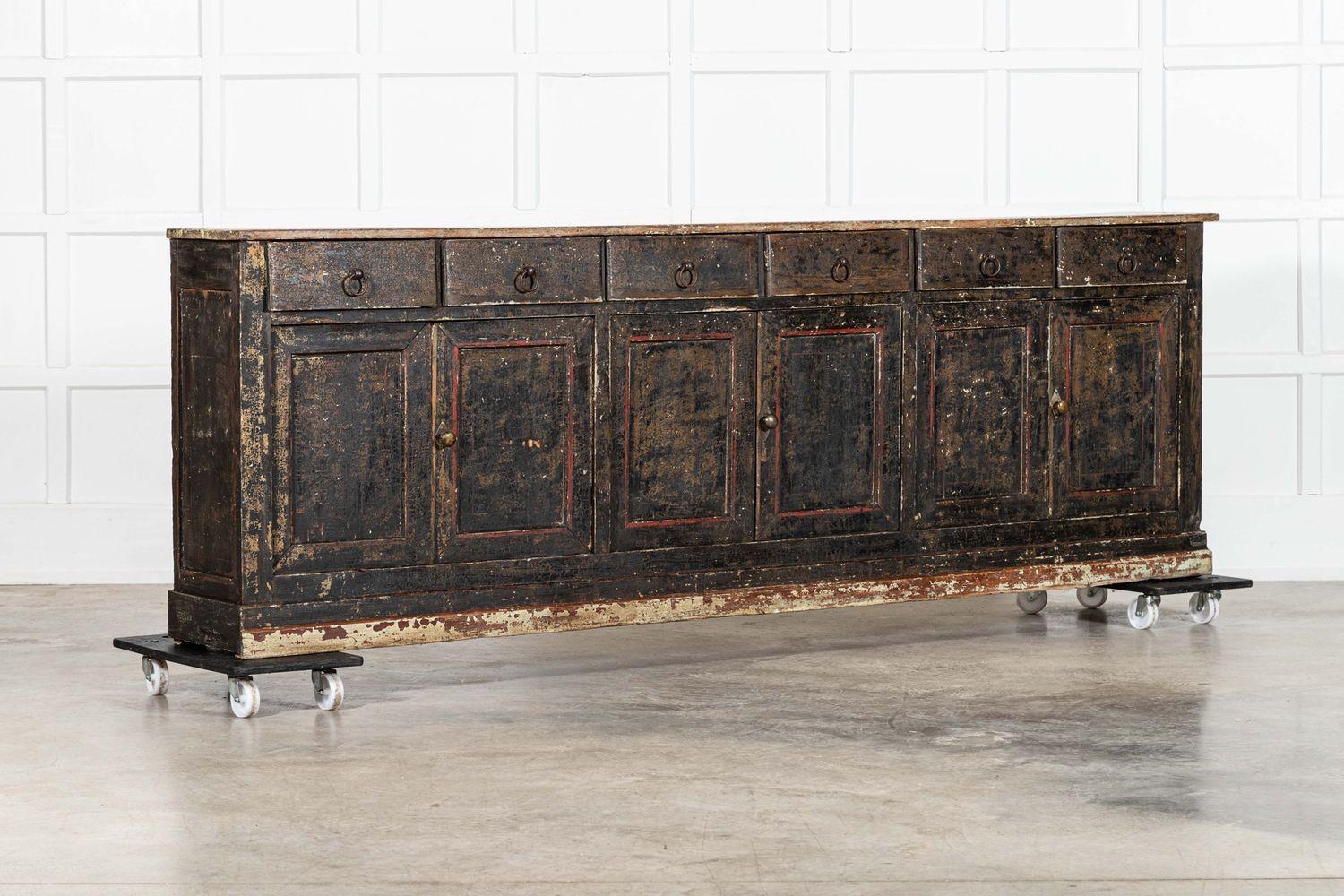 Monumental 19thC French Vernacular Painted Pine Dresser Base In Good Condition In Staffordshire, GB