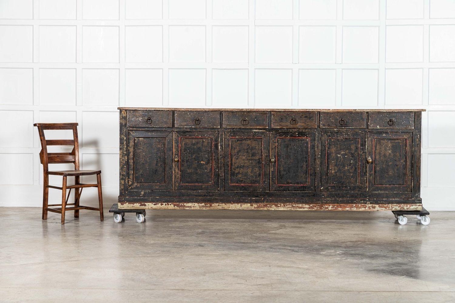 19th Century Monumental 19thC French Vernacular Painted Pine Dresser Base