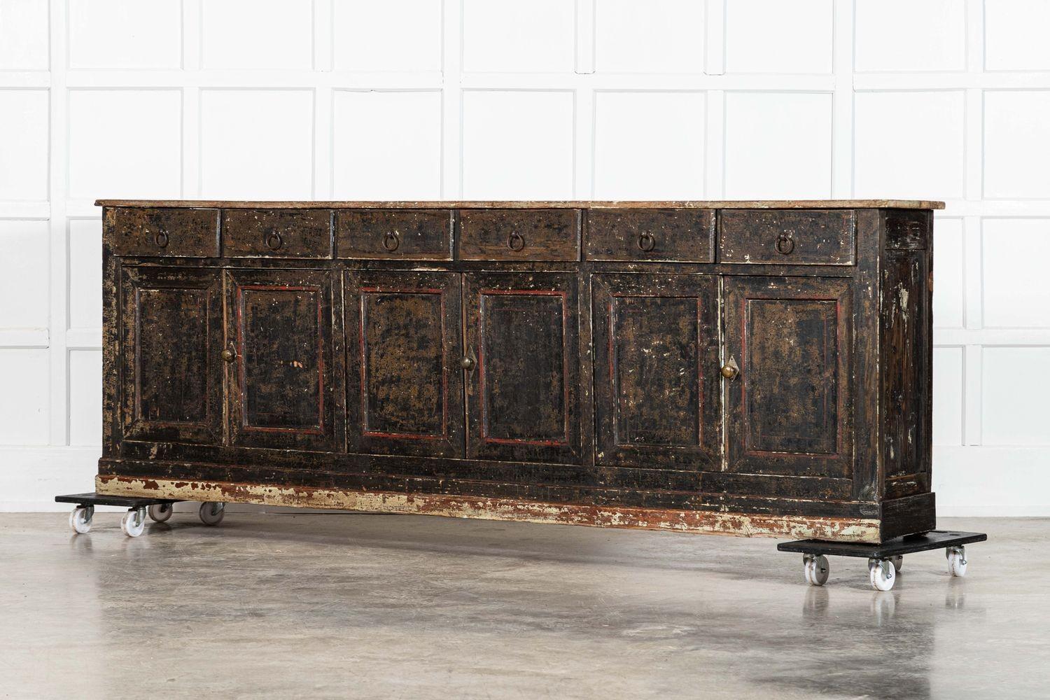 Monumental 19thC French Vernacular Painted Pine Dresser Base 1