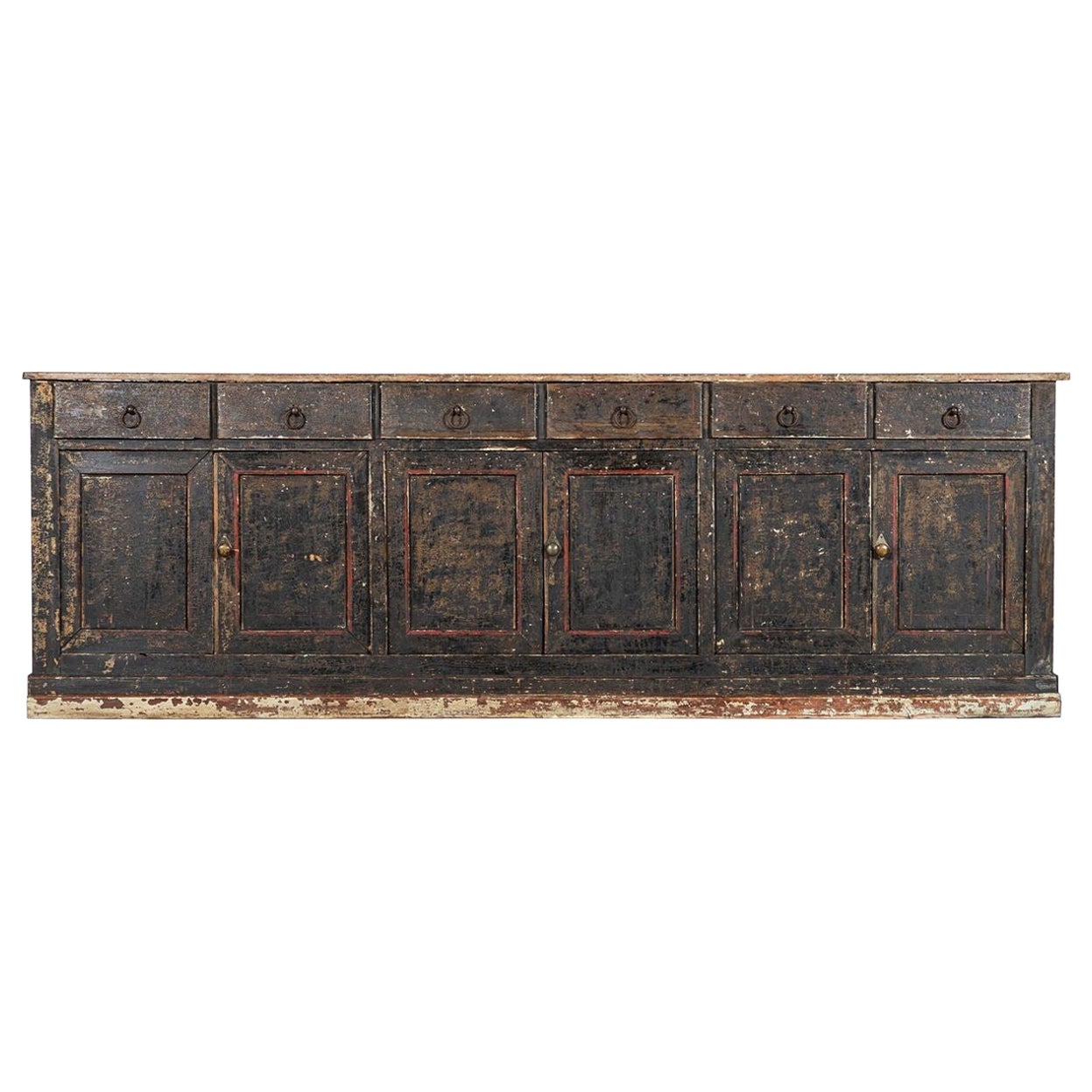 Monumental 19thC French Vernacular Painted Pine Dresser Base