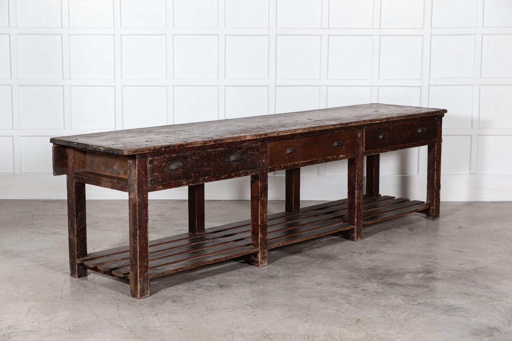 Monumental 19thC Scottish Pine Tweed Mill Drapers Table In Good Condition In Staffordshire, GB