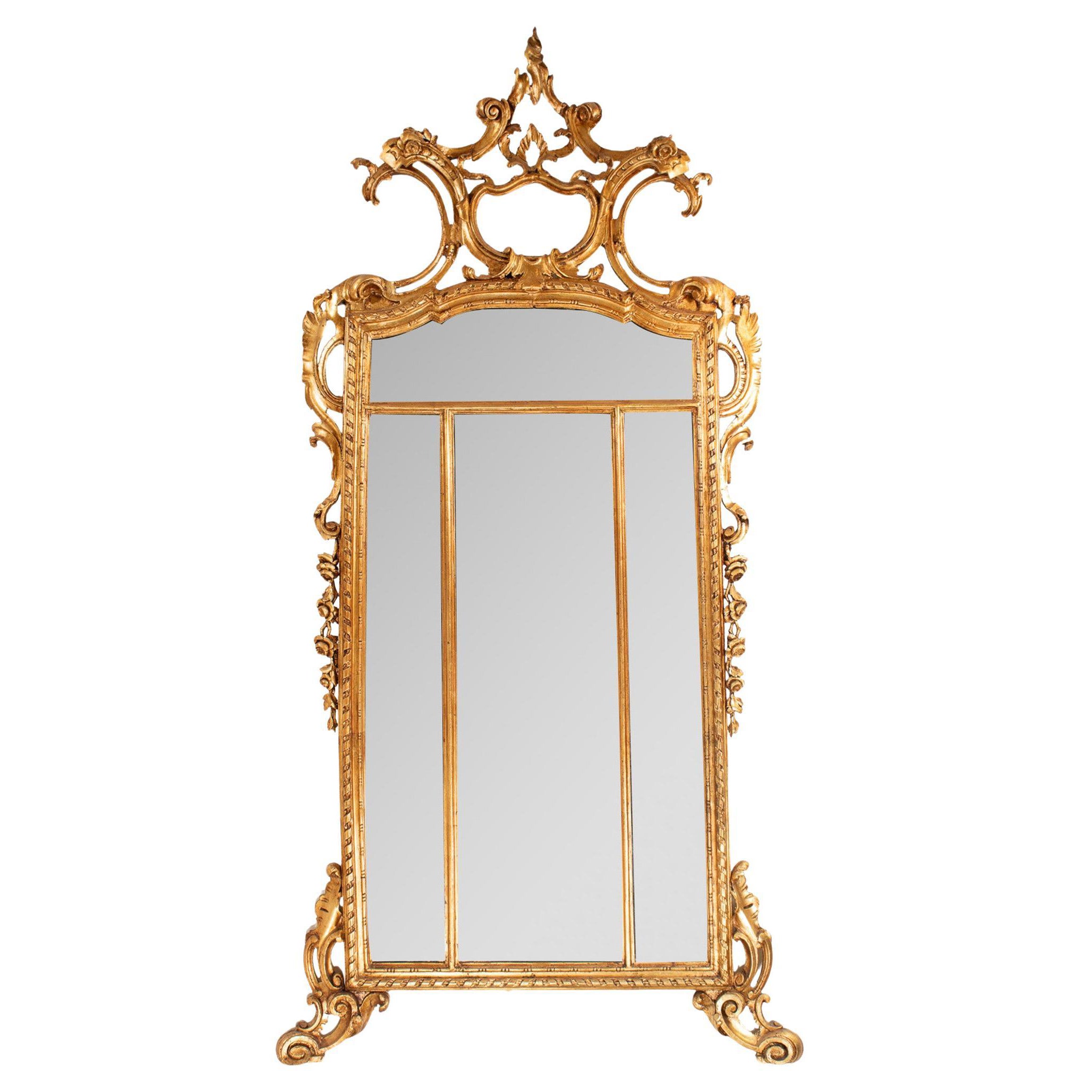 Monumentaler französischer Louis-XIV-Revival-Pier-Spiegel aus Giltwood, 8 Fuß, 19. im Angebot