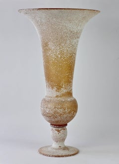 Monumental Seguso Vetri Darte Amber 'A Scavo' Murano Glass Vase