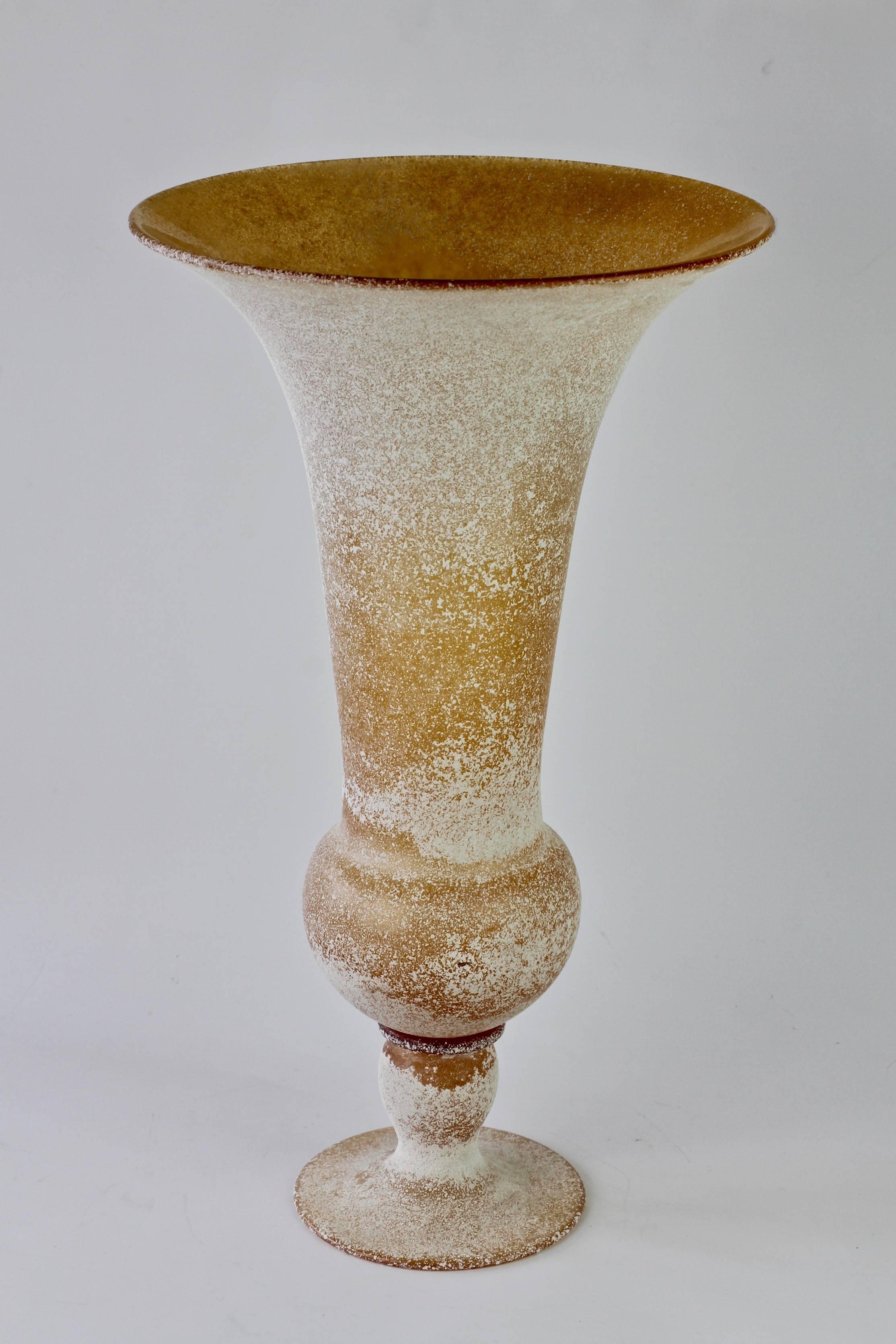 Blown Glass Monumental Seguso Vetri Darte Amber 'A Scavo' Murano Glass Vase