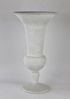 Monumental Tall Seguso Vetri dArte White 'A Scavo' Murano Glass Vase