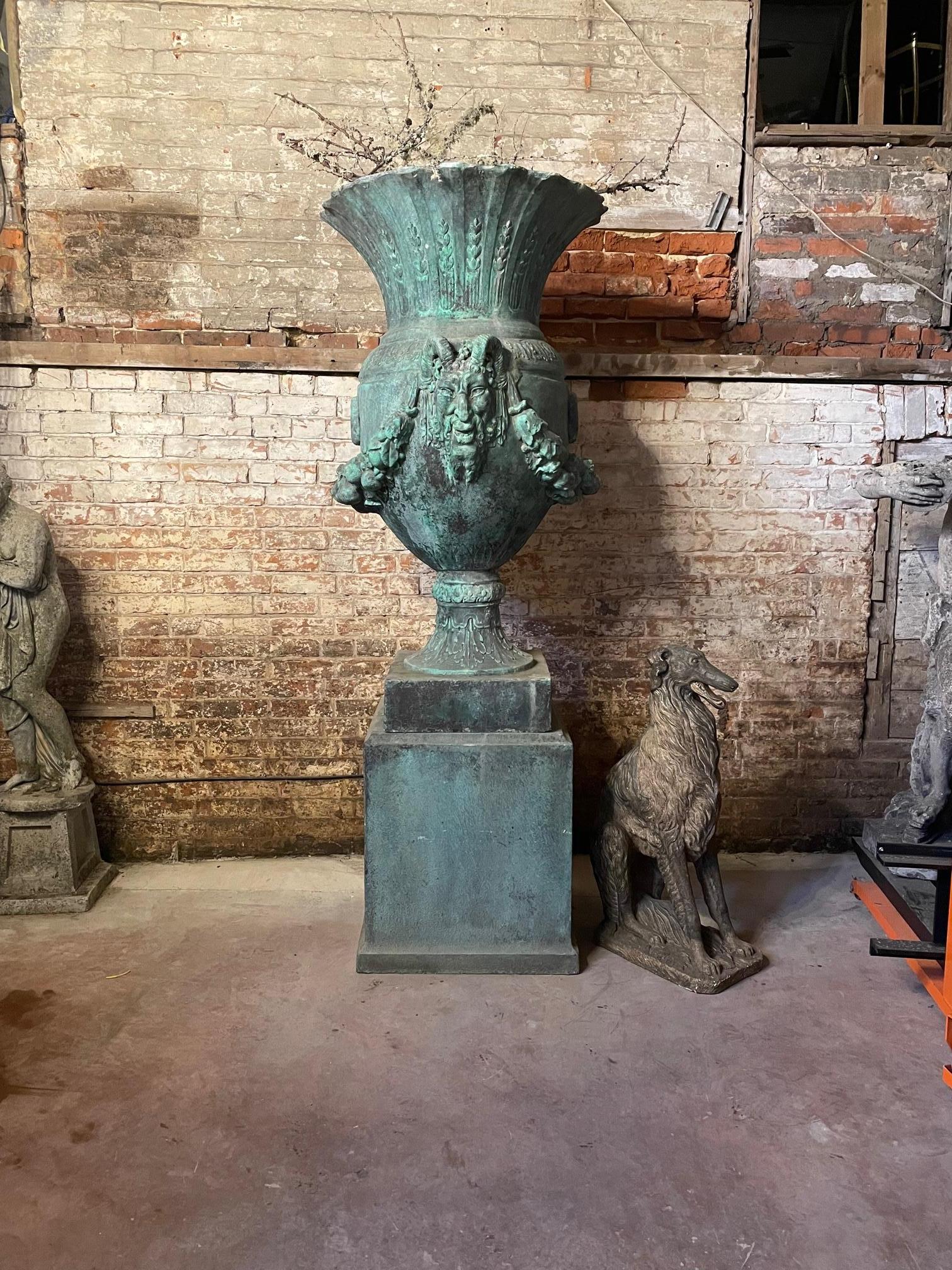 Classical Greek Monumental 20th Century fibreglass Classical Urn on Pedestal For Sale