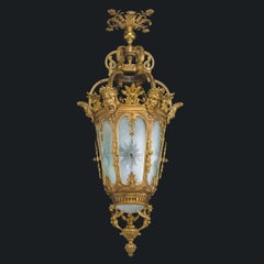 Monumental 20th Century Pair Of French Gilt Bronze & Crystal Lanterns