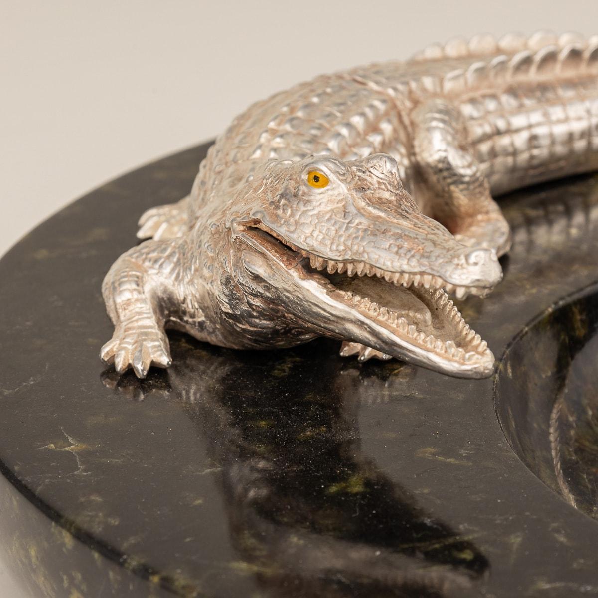 Monumental 20th Century Silver Plated Crocodile & Italian Marble Ashtray c.1970 5