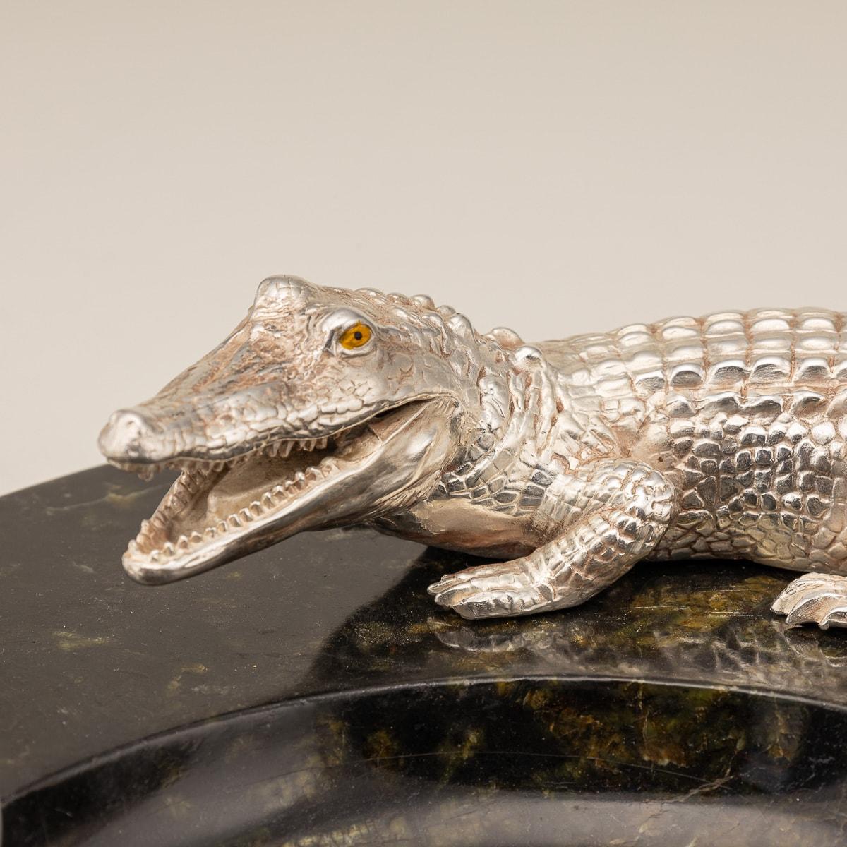 Monumental 20th Century Silver Plated Crocodile & Italian Marble Ashtray c.1970 6