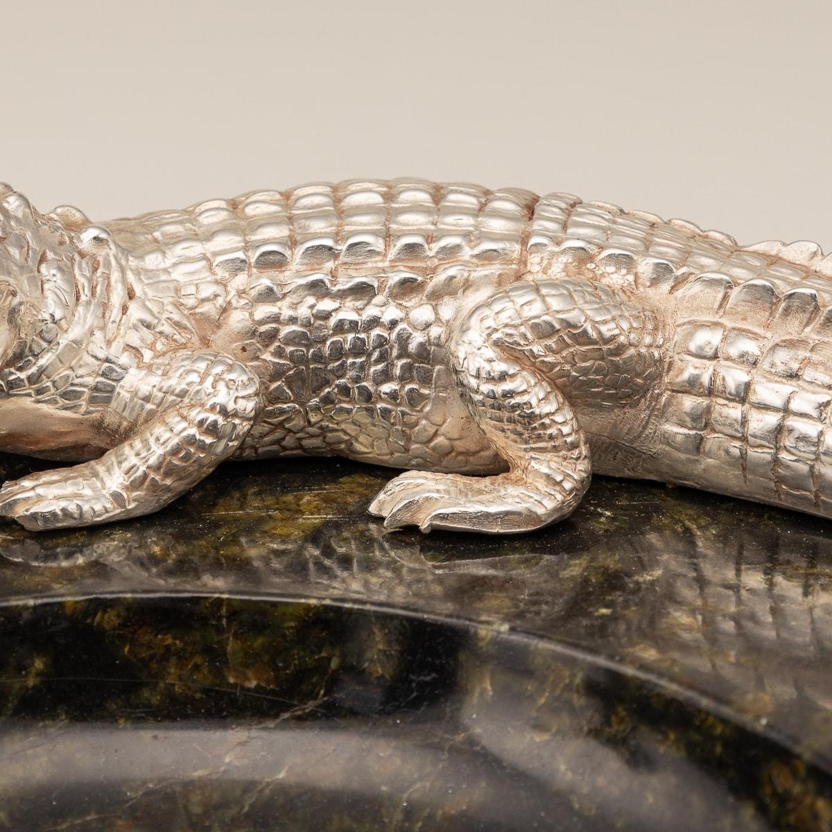 Monumental 20th Century Silver Plated Crocodile & Italian Marble Ashtray c.1970 7