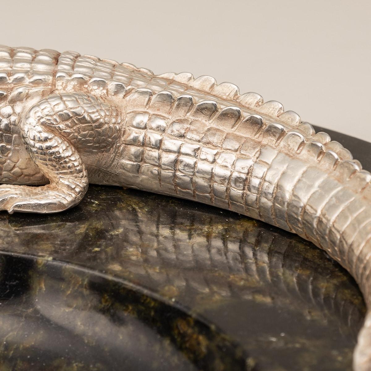 Monumental 20th Century Silver Plated Crocodile & Italian Marble Ashtray c.1970 8