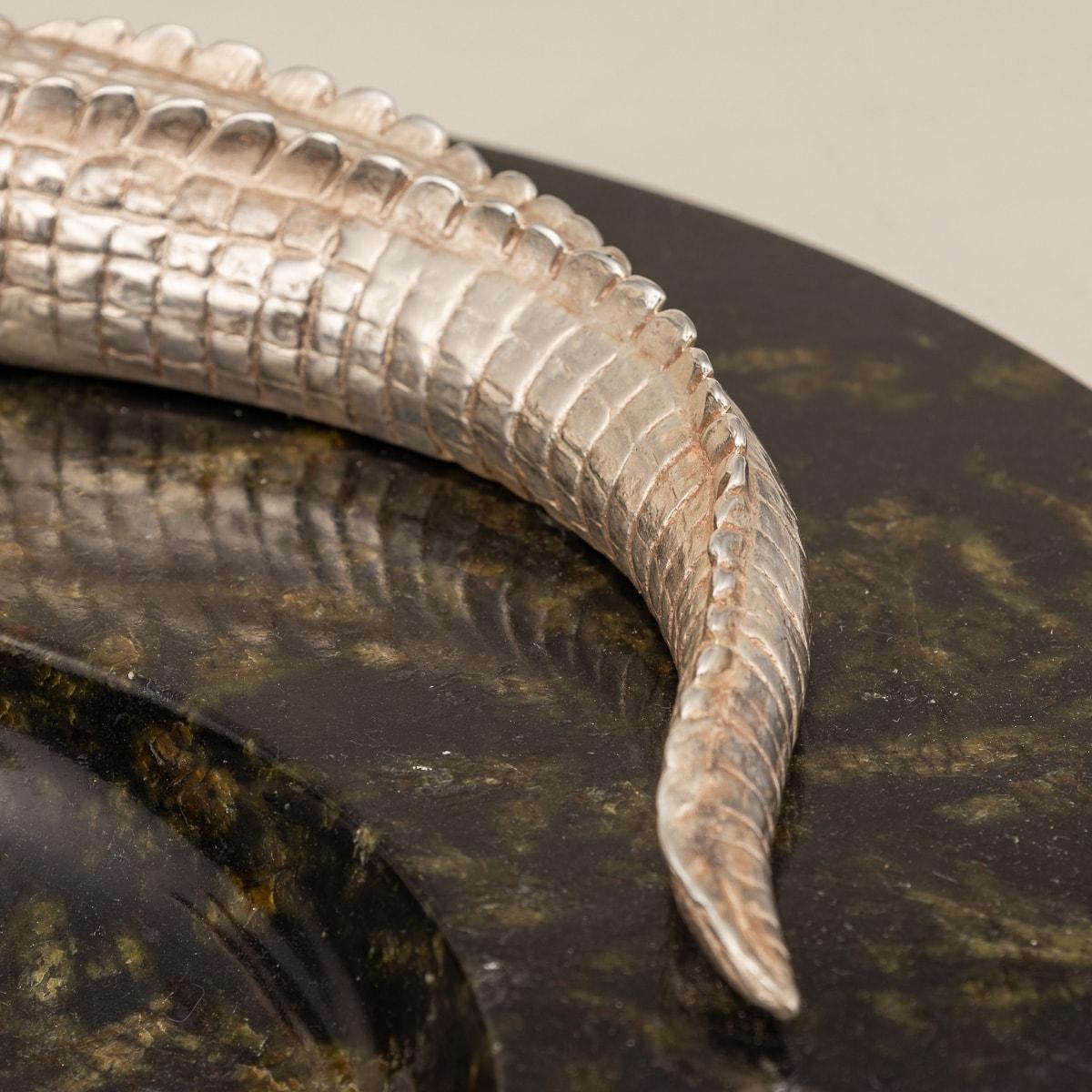 Monumental 20th Century Silver Plated Crocodile & Italian Marble Ashtray c.1970 9