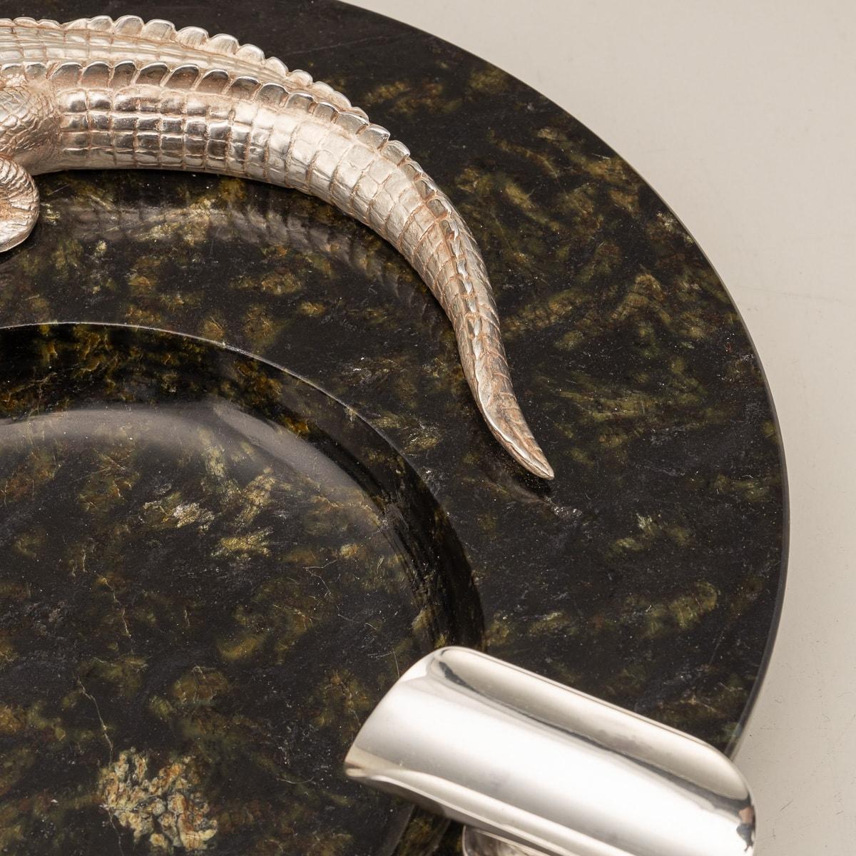 Monumental 20th Century Silver Plated Crocodile & Italian Marble Ashtray c.1970 11