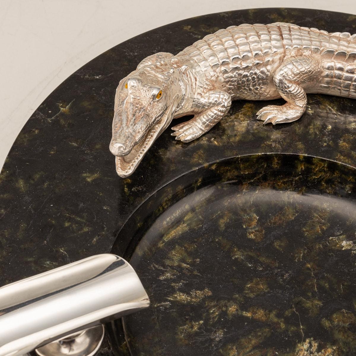 Monumental 20th Century Silver Plated Crocodile & Italian Marble Ashtray c.1970 12