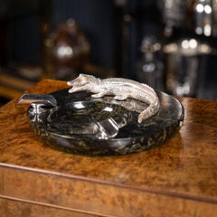 Monumental 20th Century Silver Plated Crocodile & Italian Marble Ashtray c.1970