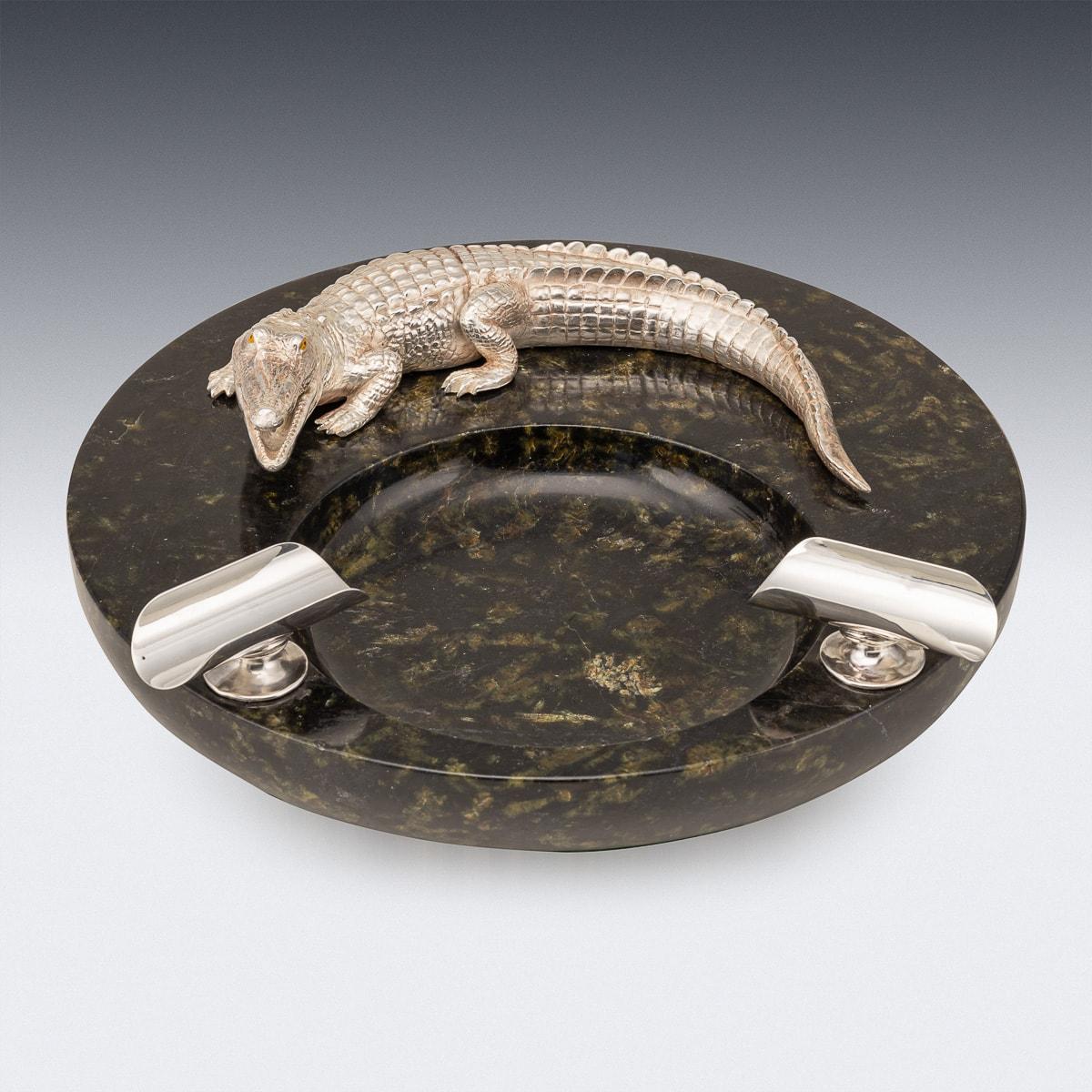 Other Monumental 20th Century Silver Plated Crocodile & Italian Marble Ashtray c.1970