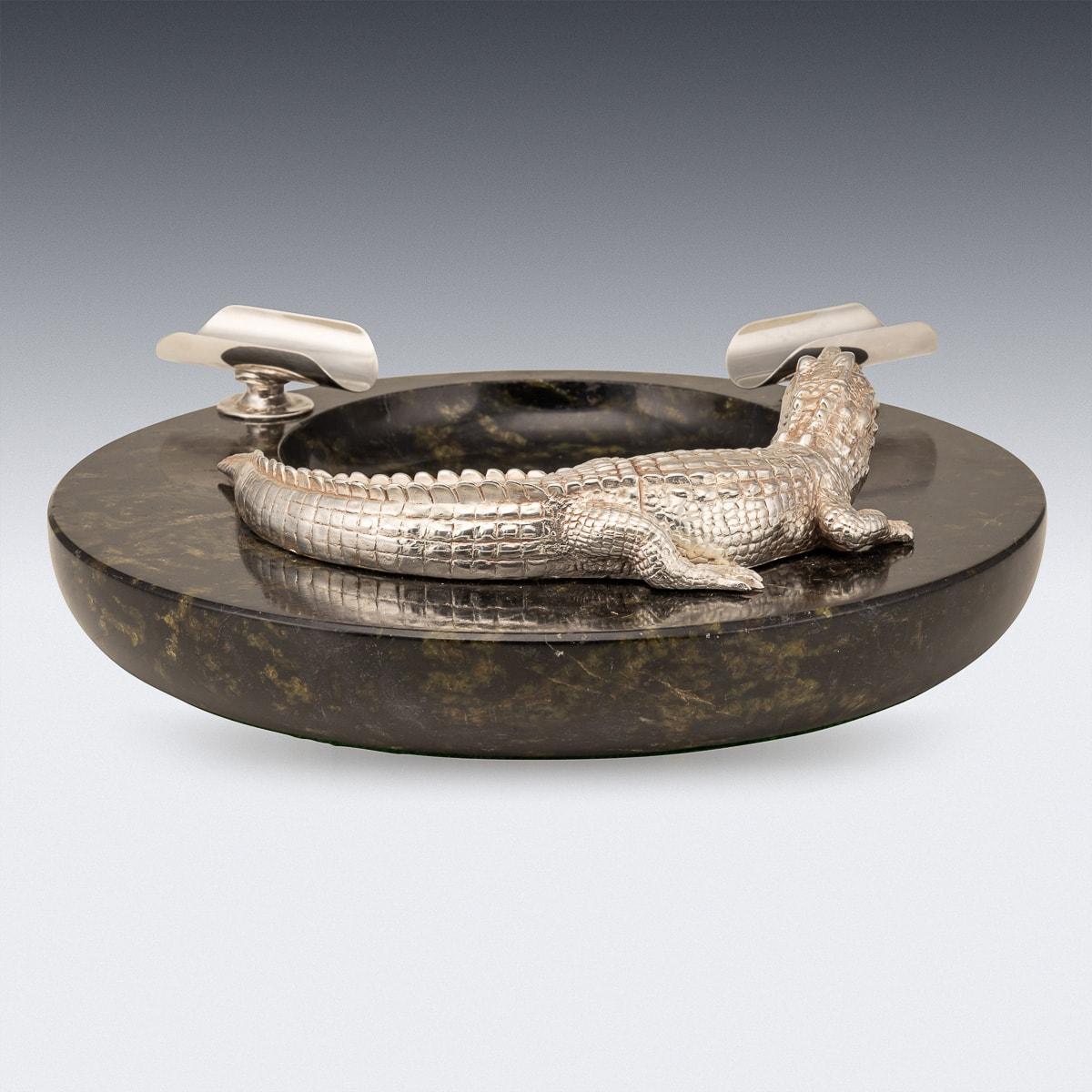 Late 20th Century Monumental 20th Century Silver Plated Crocodile & Italian Marble Ashtray c.1970